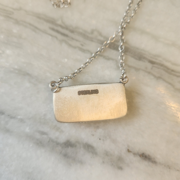 3 Stone Turquoise Bar Necklace, 925 Sterling Silver, New - Picture 3 of 3